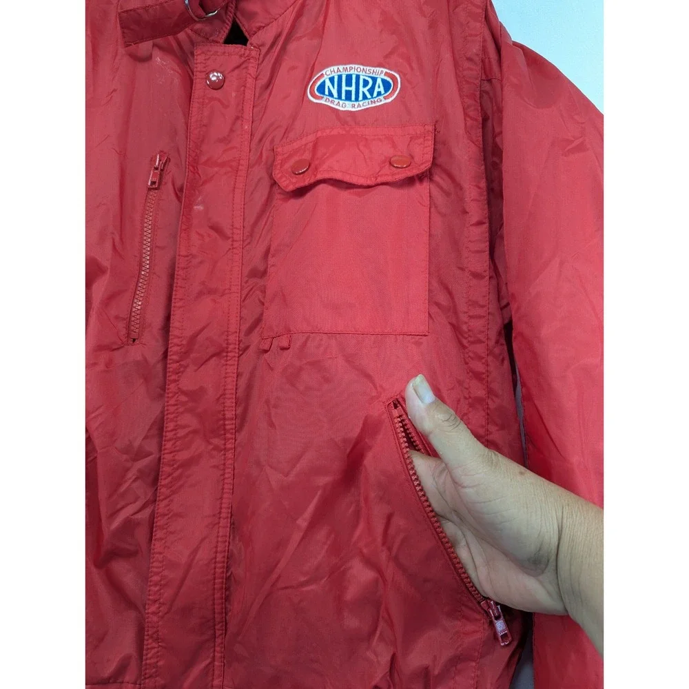 Vintage NHRA Drag Racing Bomber Jacket Red Nylon Windbreaker Mens Medium J10